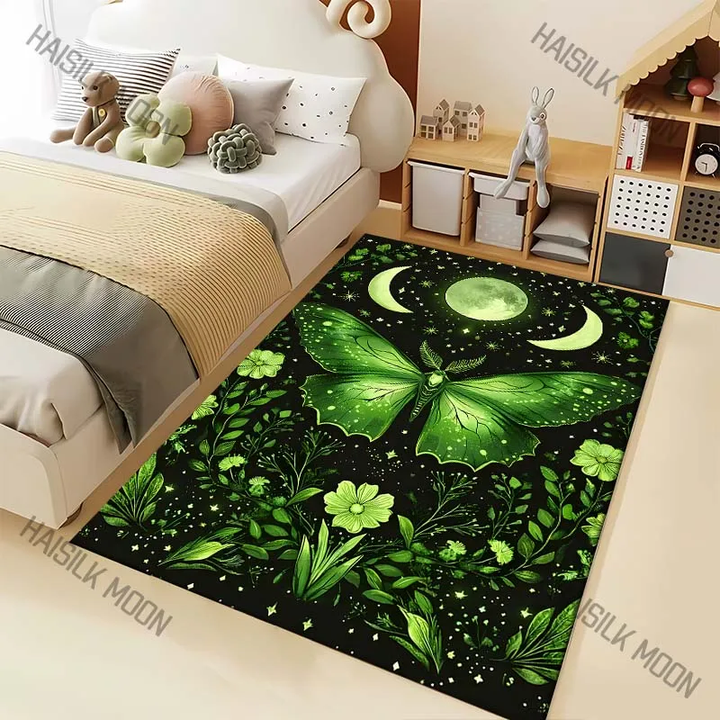 1PC Green moth moons crescents stars Print Carpet for Living Room Bedroom Sofa Home Decor Rus Non-slip Floor Mat Luxury Gift