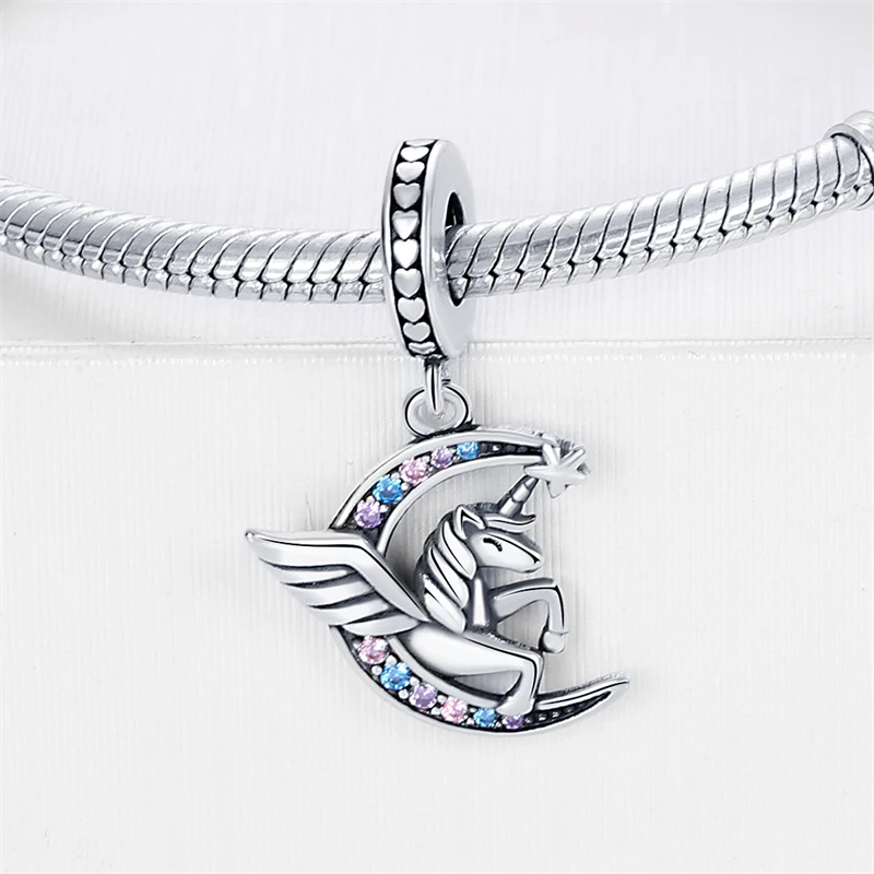 

Original Charms 925 Sterling Silver Dreamy Unicorn Moon Pendant Beads Fit Bracelet Women Jewelry Making Diy Gift