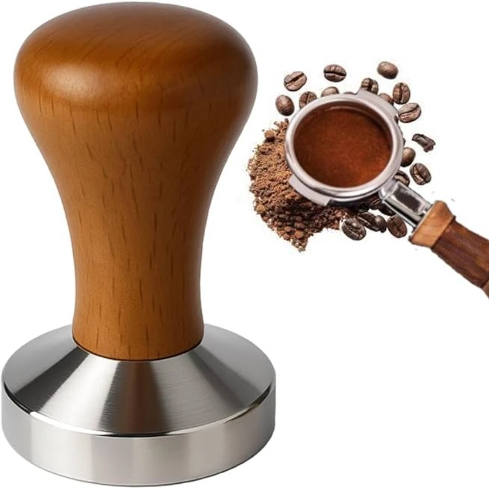 

Coffee Tamper 58mm Stainless Steel Espresso Accessories Solid Wood Handle Barista, Cafe Dedicated Coffee Accessories