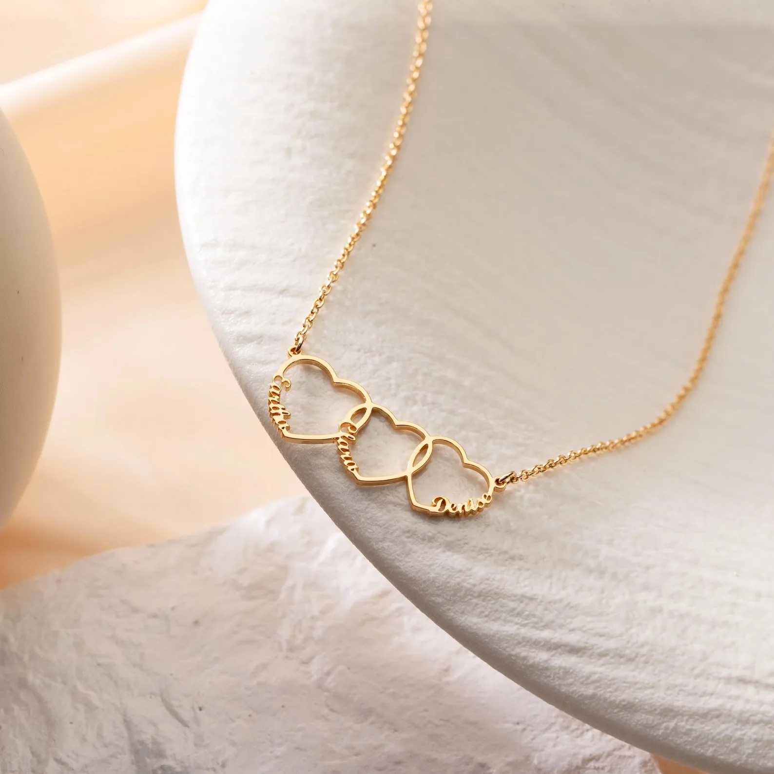 

Custom Heart Necklace Pendant Multiple Names Jewelry Personalized Gift for Mom Mother's Day Gift for Her Grandma Gold Plated