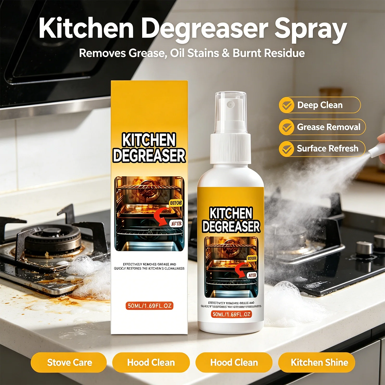 Commercial Kitchen Grease Cleaner - Keukenvetontvetter Reinigingsspray Sterke Vlekkenverwijderaar Afzuigkap Fornuis