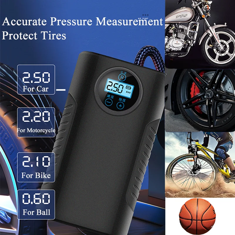 

Cordless Air Pump Electric Digital Car Tire Inflator Portable Air Compressor Lightweight For Car Bicycle Balls Fast Inflation