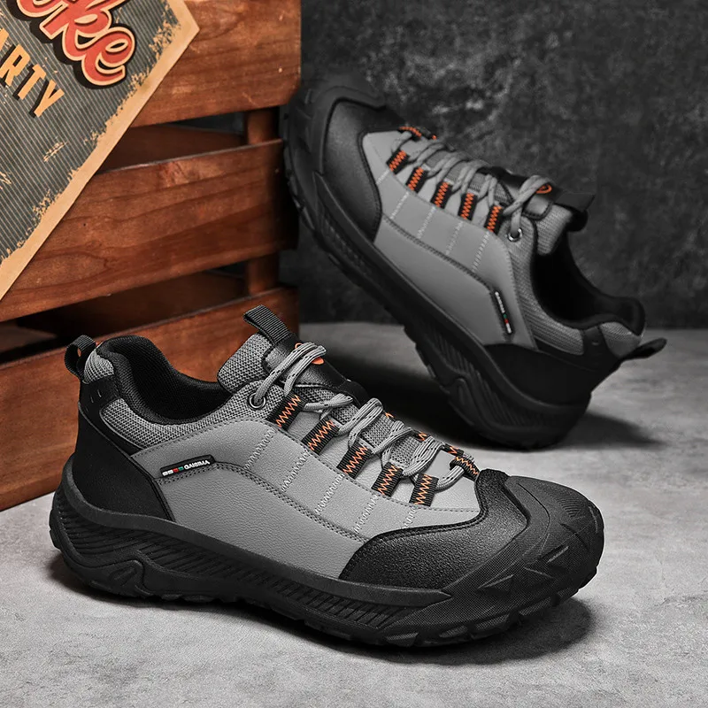 

Classic Gray Outdoor Sports Shoes Men Trainers Comfortable Non-slip Men's Hiking Shoes Lace-up Travel Trekking Sneakers for Men