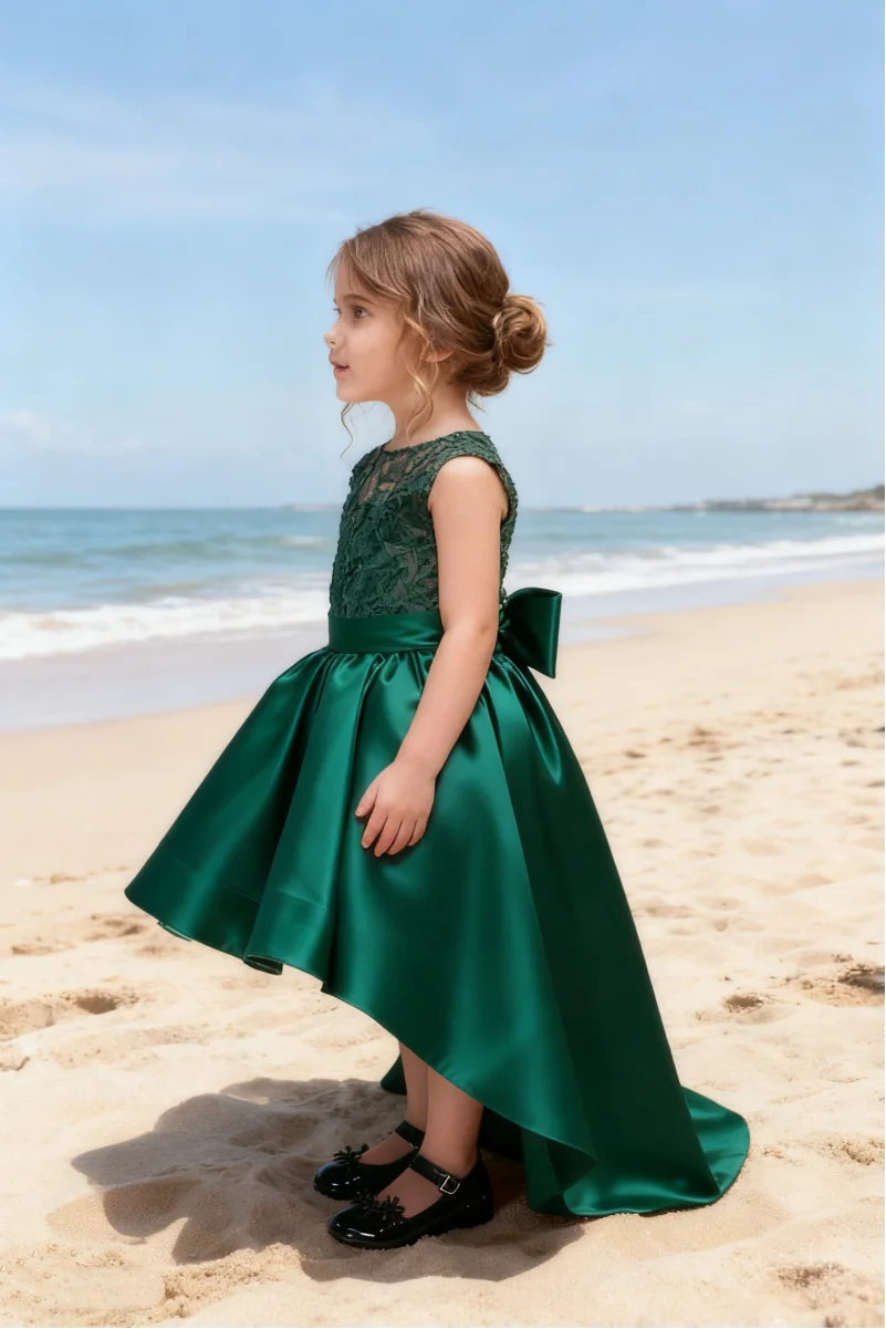 Abito da sposa per ragazza di fiori Decorazione floreale in pizzo Festa di compleanno per bambini Matrimonio Abito da principessa per ragazza di fiori