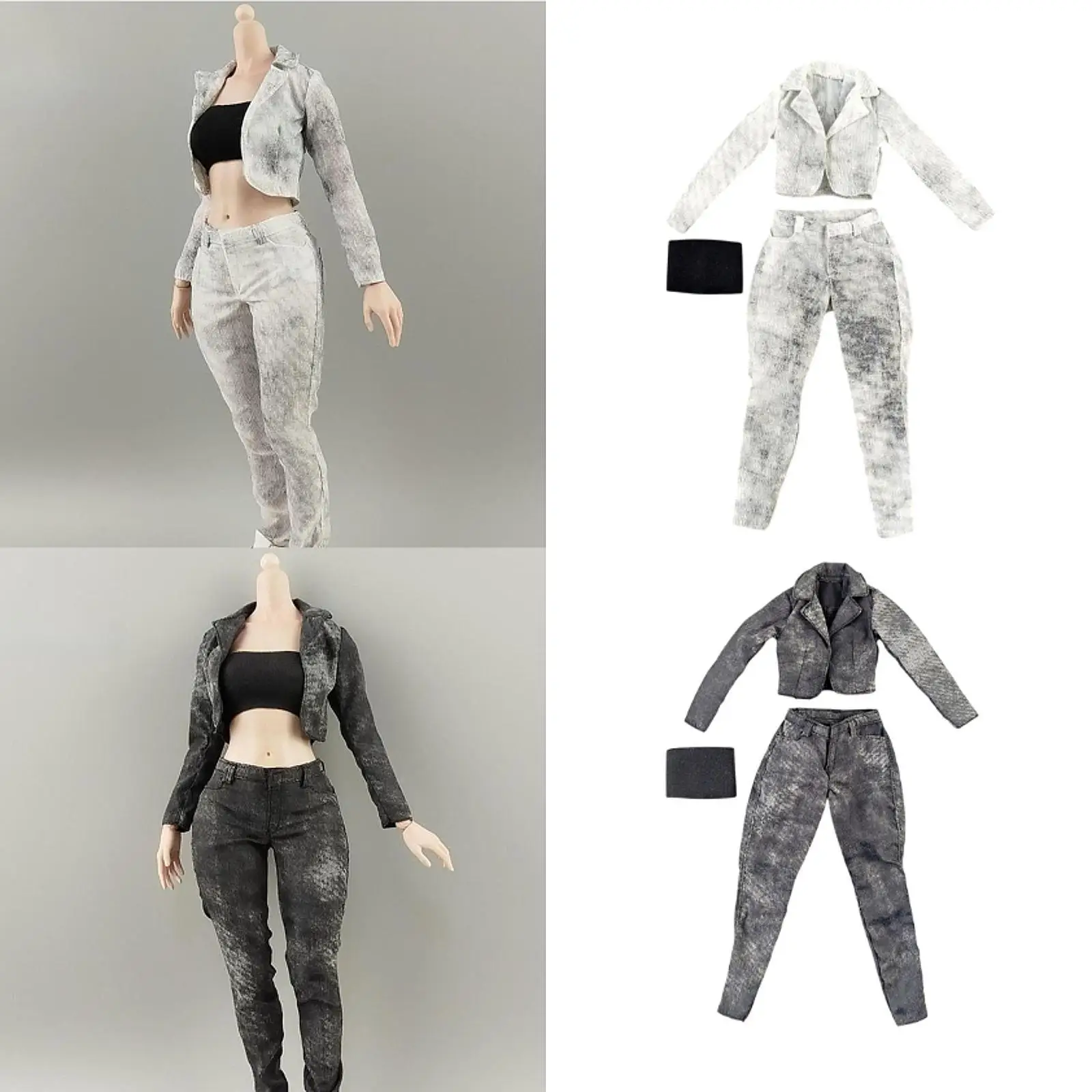 

1/6 короткая куртка, рабочие брюки и топ без рукавов, мини-одежда, повседневная кукольная модель, одежда для женской фигурки