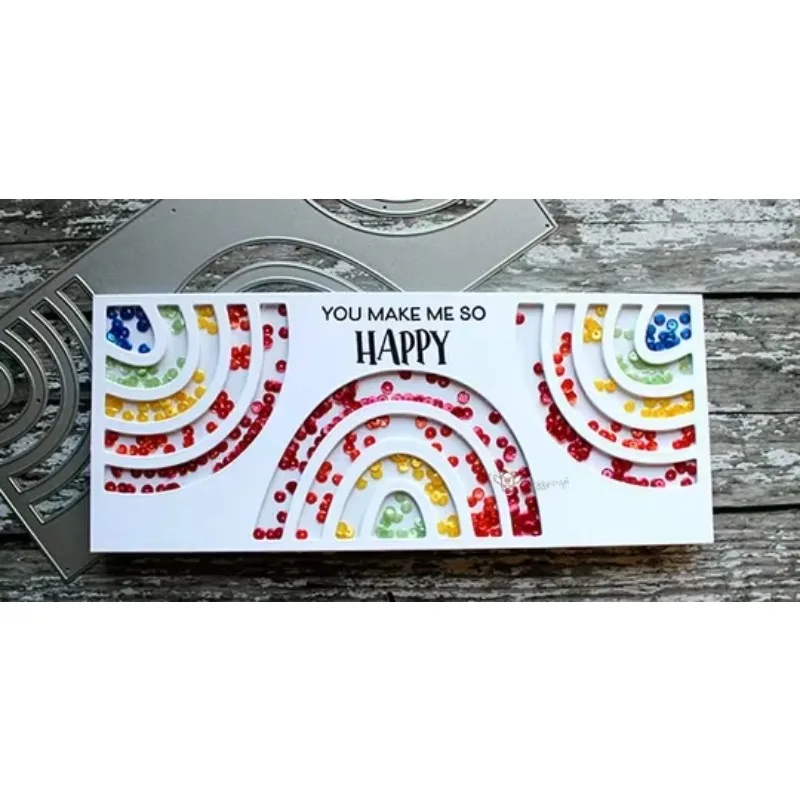 

Piggy Craft metal cutting dies cut die mold Rectangular rainbow frame Scrapbook paper craft knife mould blade punch stencils die