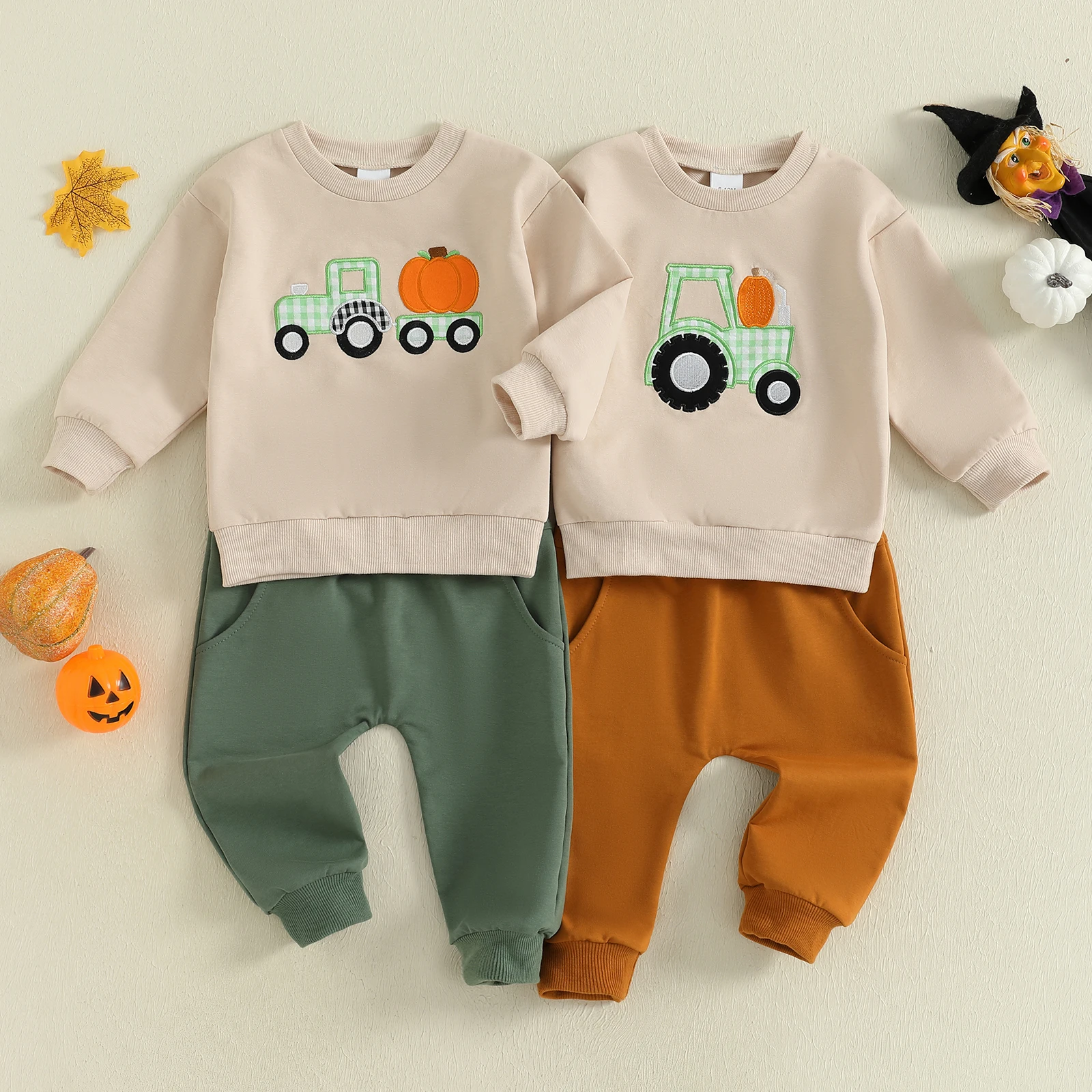 

Lioraitiin Toddler Baby Boy Halloween Outfit Embroideried Long Sleeve Sweatshirt with Pants 2Pcs Set