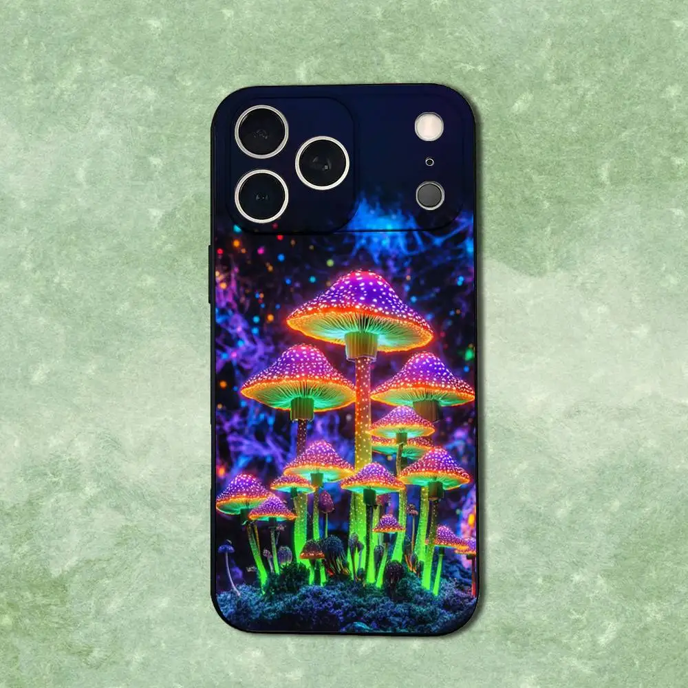 حافظة هاتف أرجوانية آرت تريبي فطر لهاتف آيفون 14,13,17,12,11,16,15,Plus,Pro Max,XS,X,XR,SE,Mini,Soft غطاء أسود من السيليكون #2