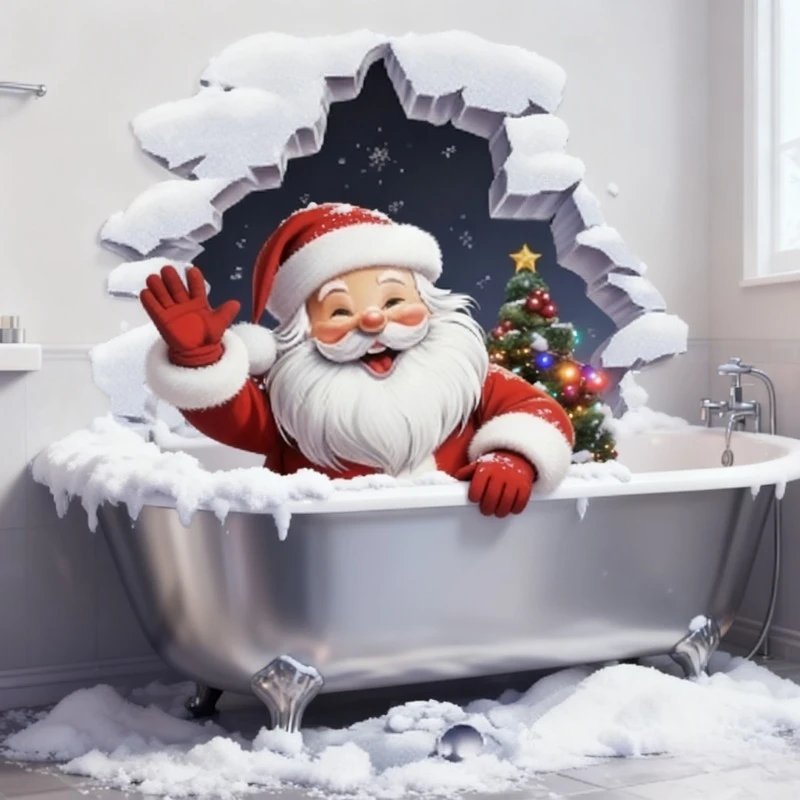 3D New Year Christmas Santa Claus Wall Sticker Breaking Wall Effect for Kids Room Decor and New Year Atmosphere Stickers