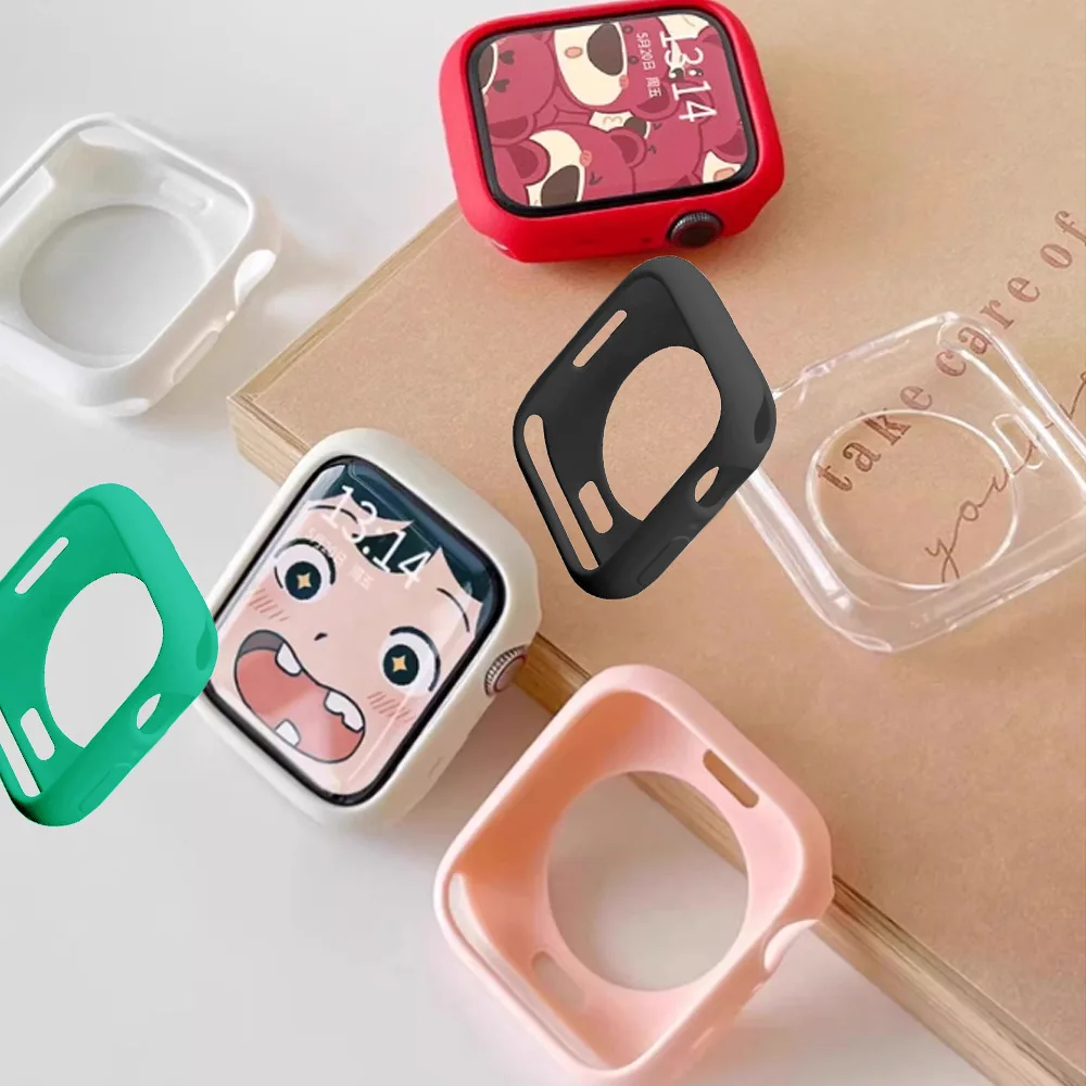 حافظة حماية نصف حزمة من مادة TPU لسلسلة ساعات Apple 38/42/40/44/41/45 ملم حافظة ساعة ملونة مقاومة للصدمات من السيليكون بلون الحلوى