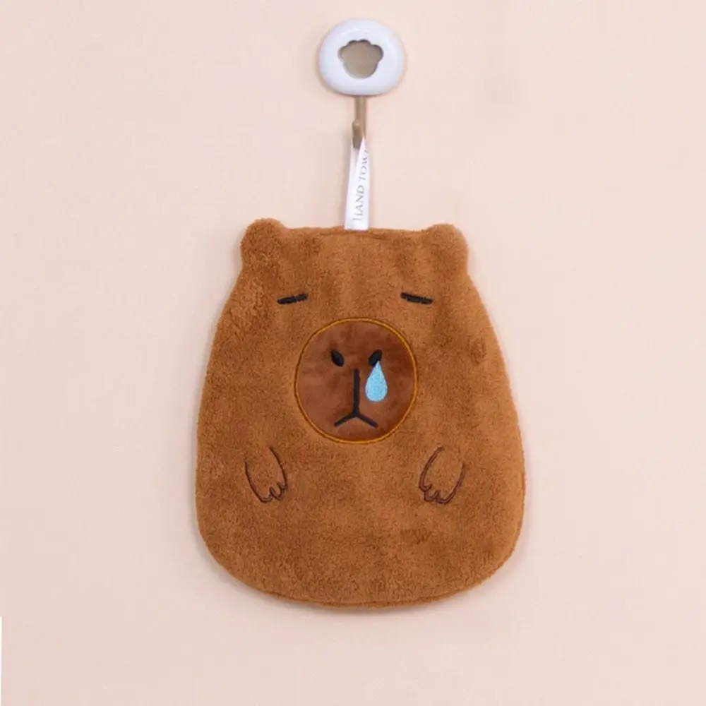 Coral Velvet Capybara Hand Towel Cartoon Wall-mounted Bathroom Kerchief Capybara Strong Water Absorption Cleaning Rag