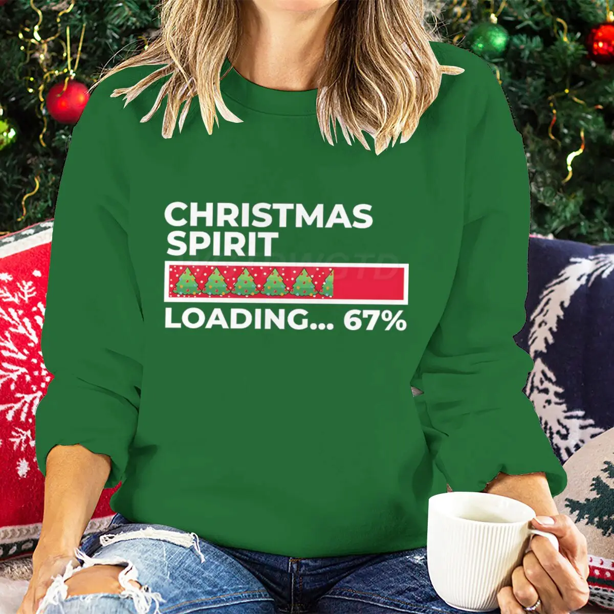 

Рождественский дух, забавные женские толстовки с 6 7 мемами, модный свитер с принтом рождественской елки, рождественские пуловеры с длинными рукавами 67%