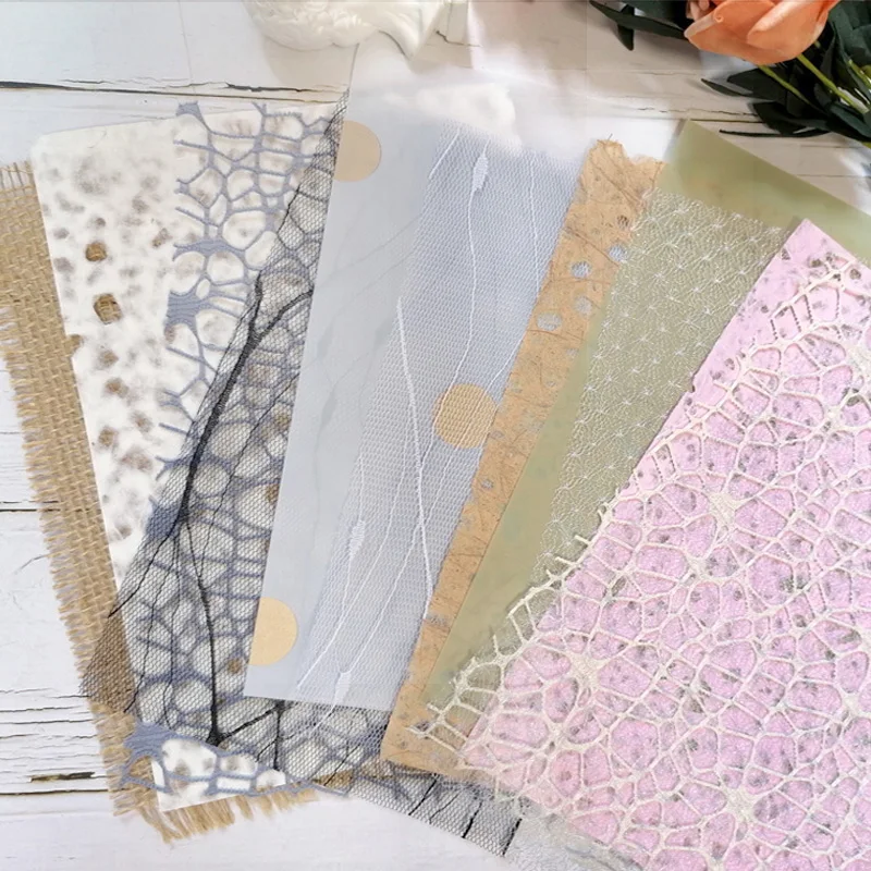 8PCS A5 Mixed Colors Pink fabric texture paper Fancy Premium Card Pack Light weight Vintage Underlay Mesh Craft Paper Card Paper