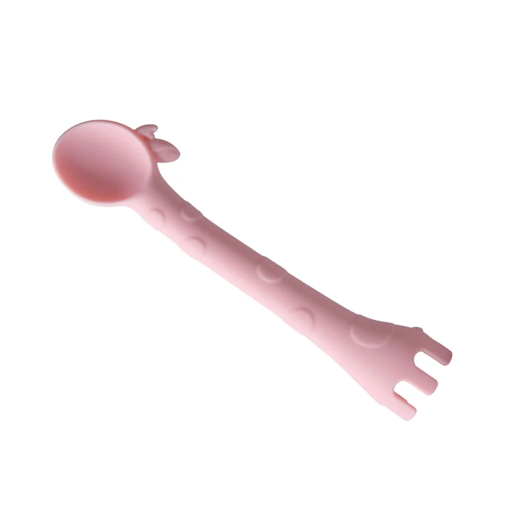 Silicone Baby Spoon Giraffe Design Training Spoon Infant Utensils for Mealtime and Self Feeding (Pink)