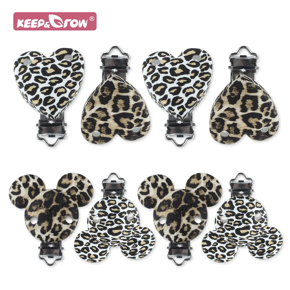 

10pcs Leopard Print Silicone Baby Pacifier Clips Wholesale Mouse Heart Round Tie Dye Baby Teething Teether Dummy Holder Clip