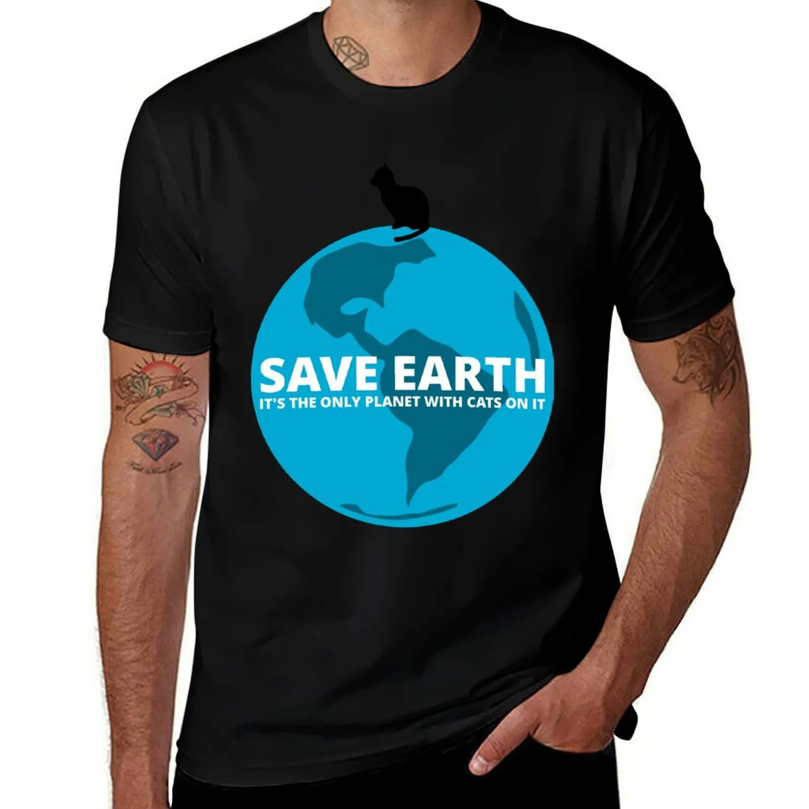 

shirt cotton with It's man package man the cotton black T-Shirt t Cats for only - plain Save t-shirt Earth T-Shirt Planet
