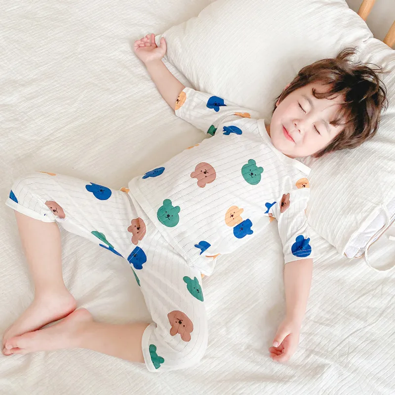 Children's Pajamas Breathable Cotton Suits Class A Pure Cotton Home Clothes Boys Cute Breathable Girls Three-quarter Sleeve