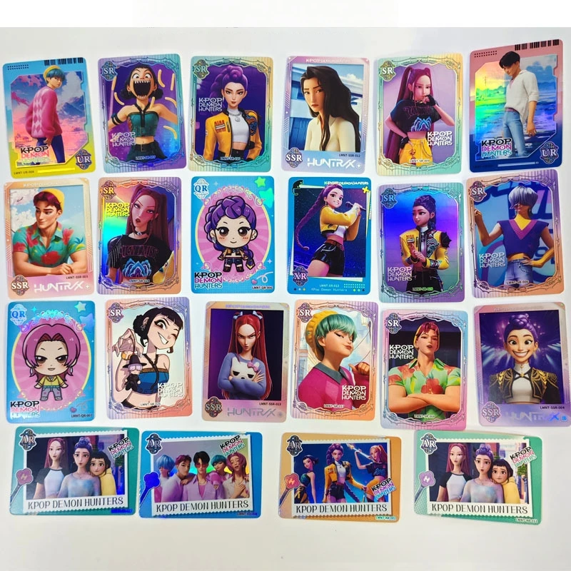 Nuove carte da collezione KPop Demon Hunters da 150 pezzi, set di carte collezionabili avanzate Laser HUNTR/X, carte flash premium per i fan degli anime