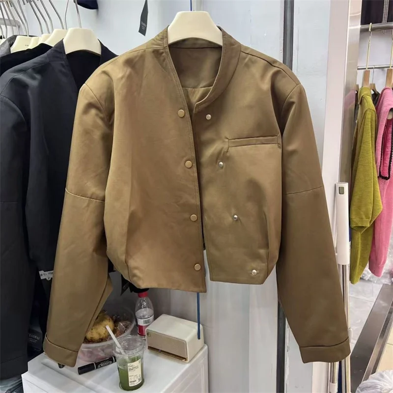 

Новая куртка, женская куртка, однобортное свободное короткое пальто с нестандартным воротником-стойкой, женская осенняя куртка, пальто, верхняя одежда Tide