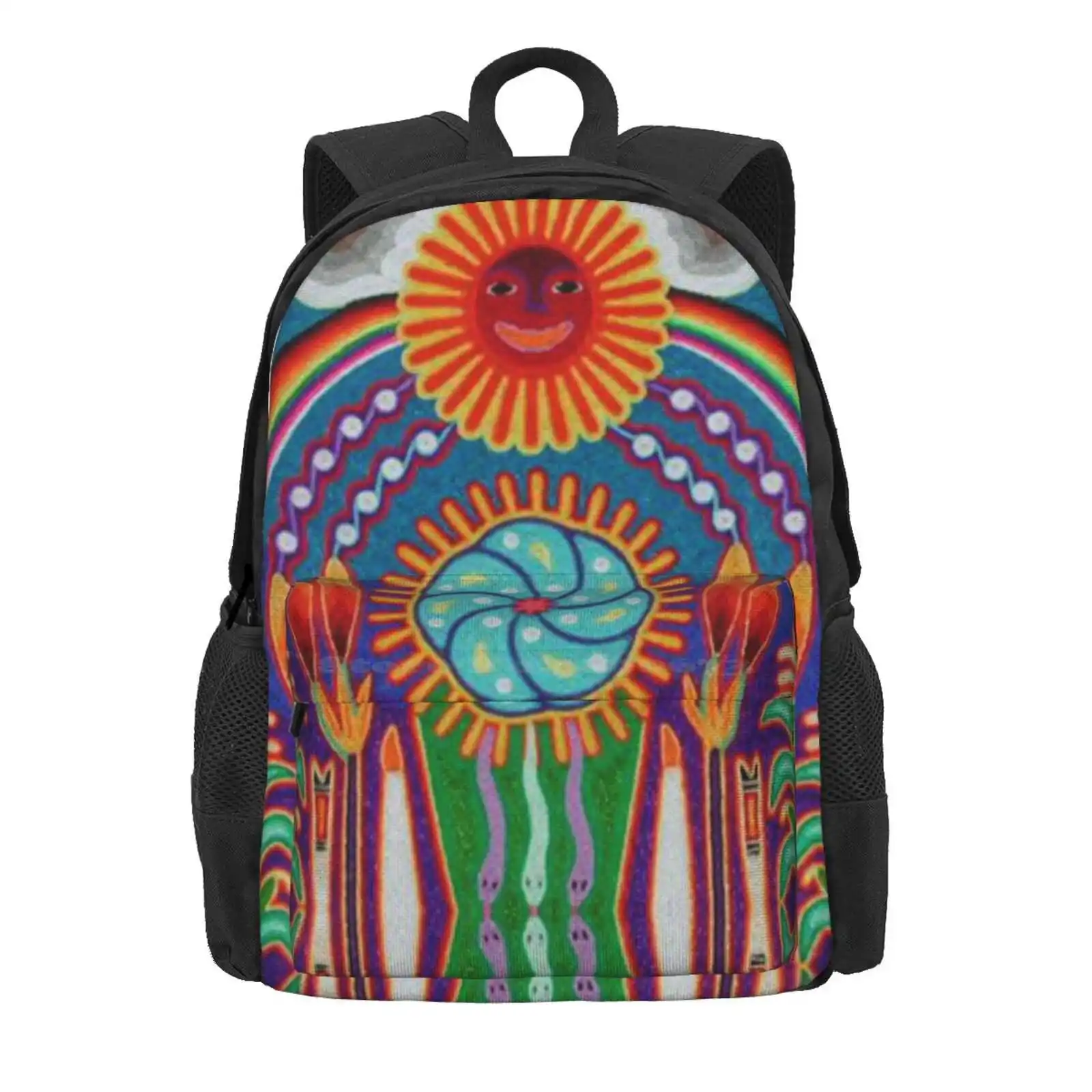 Huichol Rainbow Hot Sale Schoolbag Backpack Fashion Bags Peyote Spanglish Spanish Chicano Latinx Alternative Hipster Mexico