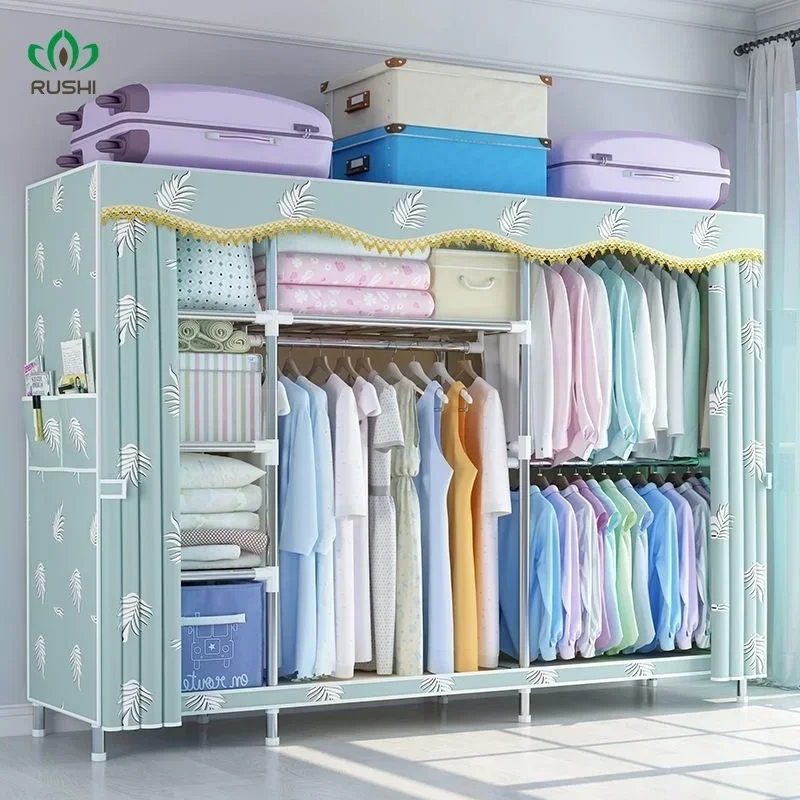 

Simple Wardrobe Foldable Fabric Bedroom Clothes Organizer Bold Steel Frame Cloth Wardrobe Clothing Closet for Home Furniture