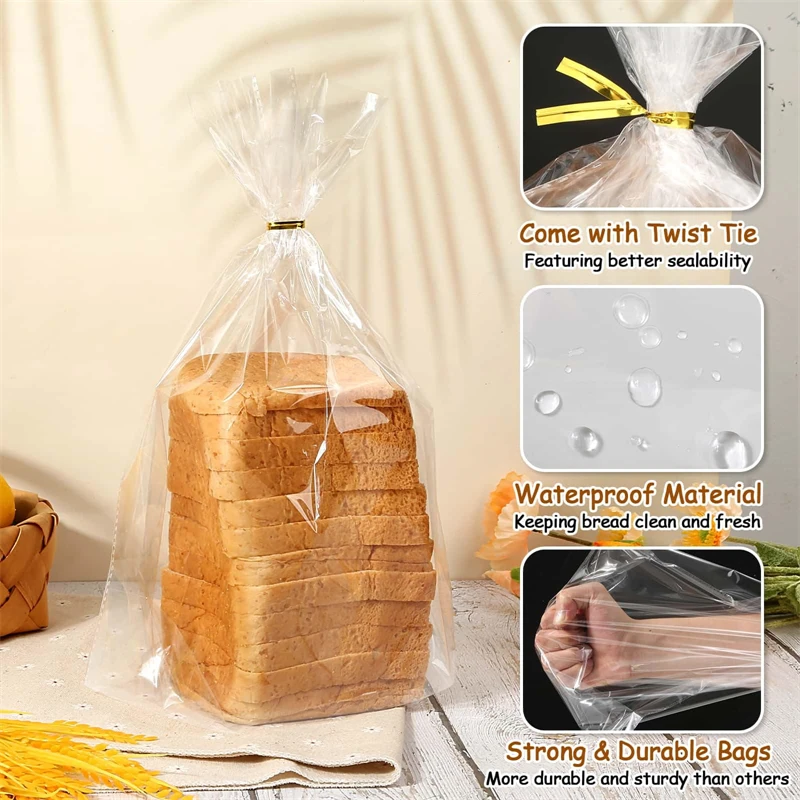 100pcs Plastic Bags Transparent Bag For Toast Bread Soft Frosted Food Packaging Baking Gift bags Wedding Party Decoration