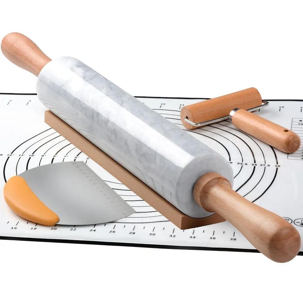 

inches Marble Rolling Pin,Large NonStick Dough Roller,for making pizza, cookies,pie crusts, and pasta.with Silicone Pastry Mat,