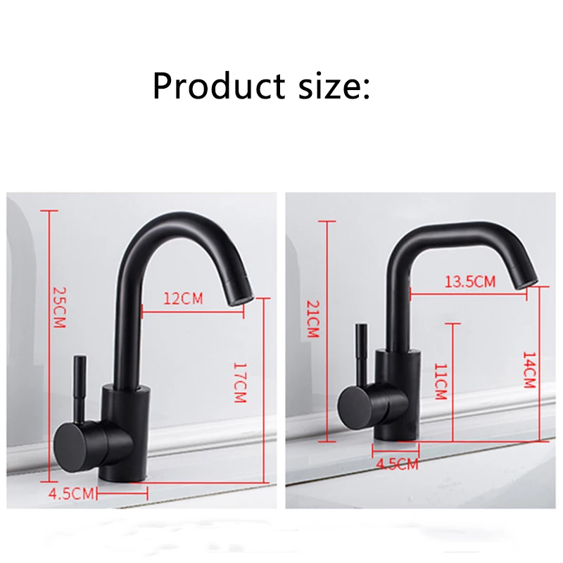 ALENARTWATER Bathroom Sink Washbasin Faucet Matte Black Deck Mounted Basin Crane Cold Hot Water Mixer Tap 360 Degree Rotation