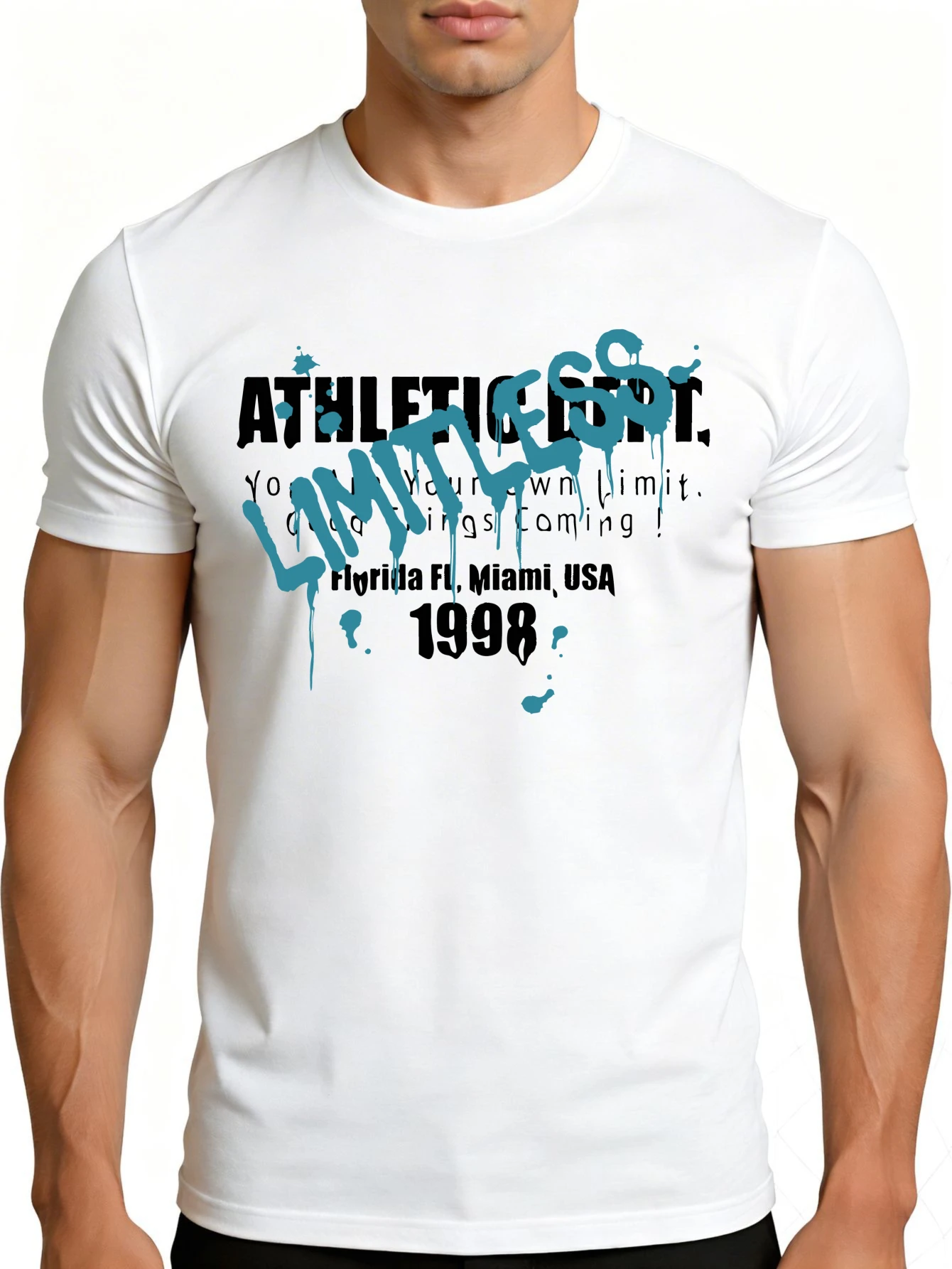 Men's Graphic T-Shirt - Breathable, Soft, Lightweight - Sports and Leisure Without Limits Florida Miami Usa 1998 - Retro Fun Graphic Casual Short Sleeve Summer Top, Gift for Him