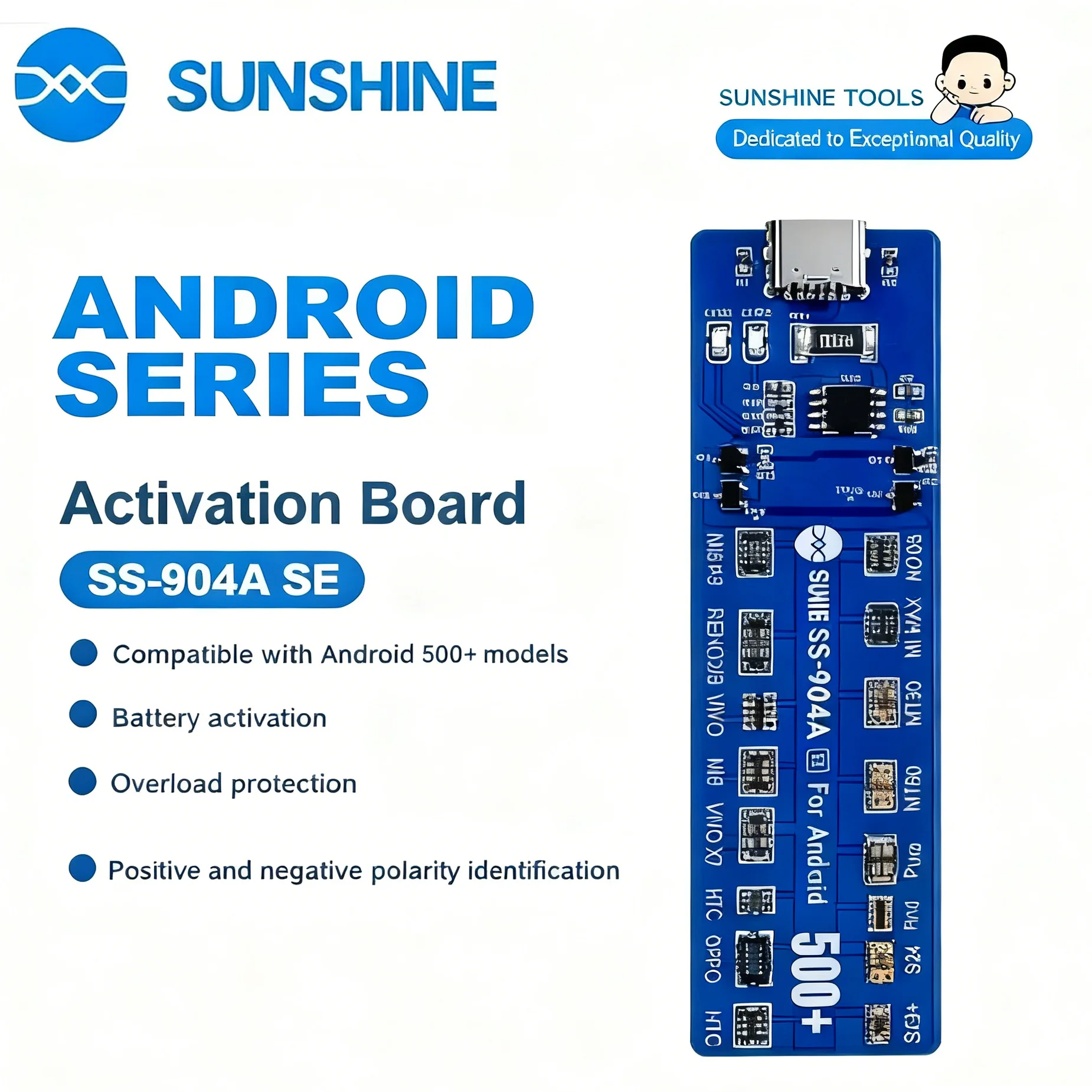 

SUNSHINE SS-904A SE Android Battery Activation Tool Low-Power Activat Polarity Identify Overload Protect for 500+ Phone Models