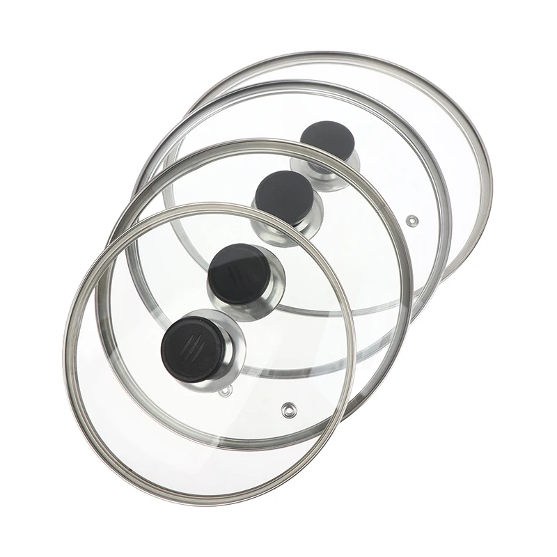Household Pot Cover Tempered Glass Pot Lid Stainless Steel Rimmed Pan Lid Spill Shatter-Proof Round Chef Glass Cover