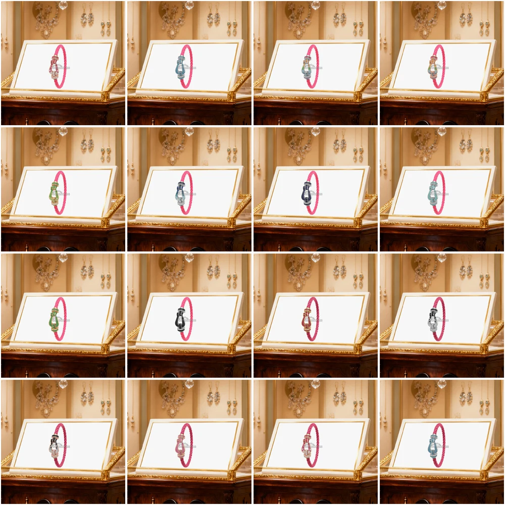 

Gryan New 925 Silver Colorful Large Full Zircon Horseshoe Pink Bracelet Female Daily Wear Party Gifts Luxurious Couple Jewelry