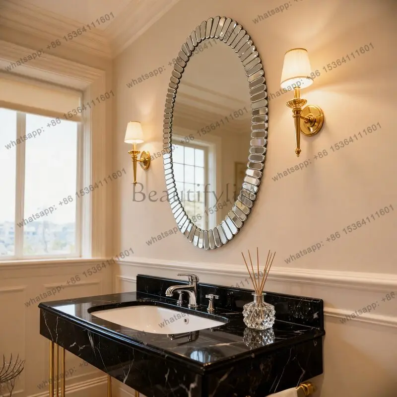 LD Bathroom Luxury Mirror Wall Aesthetic Round Modern Items Decoration Funky Mirror Hanging Makeup Spiegel Wand