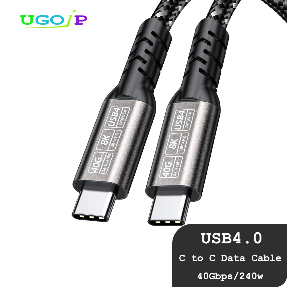 

Кабель UGOjP USB4.0 Type-C для передачи данных, быстрая зарядка PD240W, Type-C на Type-C, совместим с Thunderbolt 4/3, скорость передачи данных 40 Гбит/с