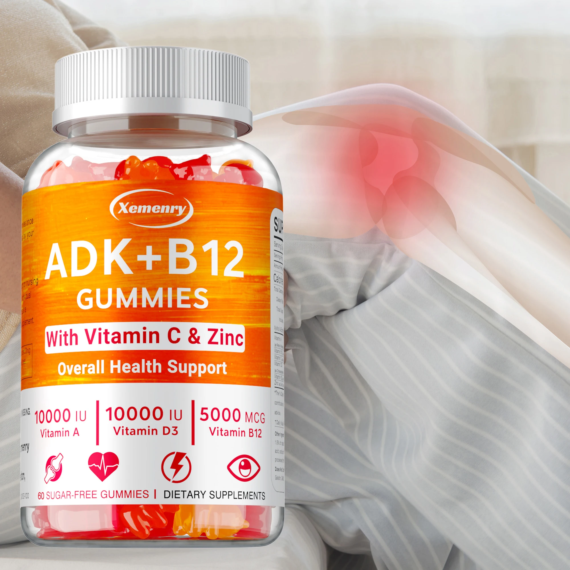 

Vitamin D3 K2 + Vitamin B12 Gummies - Good for Bone, Brain, Eye, Heart, Nervous System, Boost Metabolism - 60 Gummies