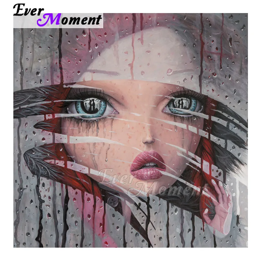 

Алмазная картина Ever Moment, ручная работа, полная квадратная дрель, красные волосы, стекло для девочек, 5D DIY, хобби, Алмазная вышивка ASF1730