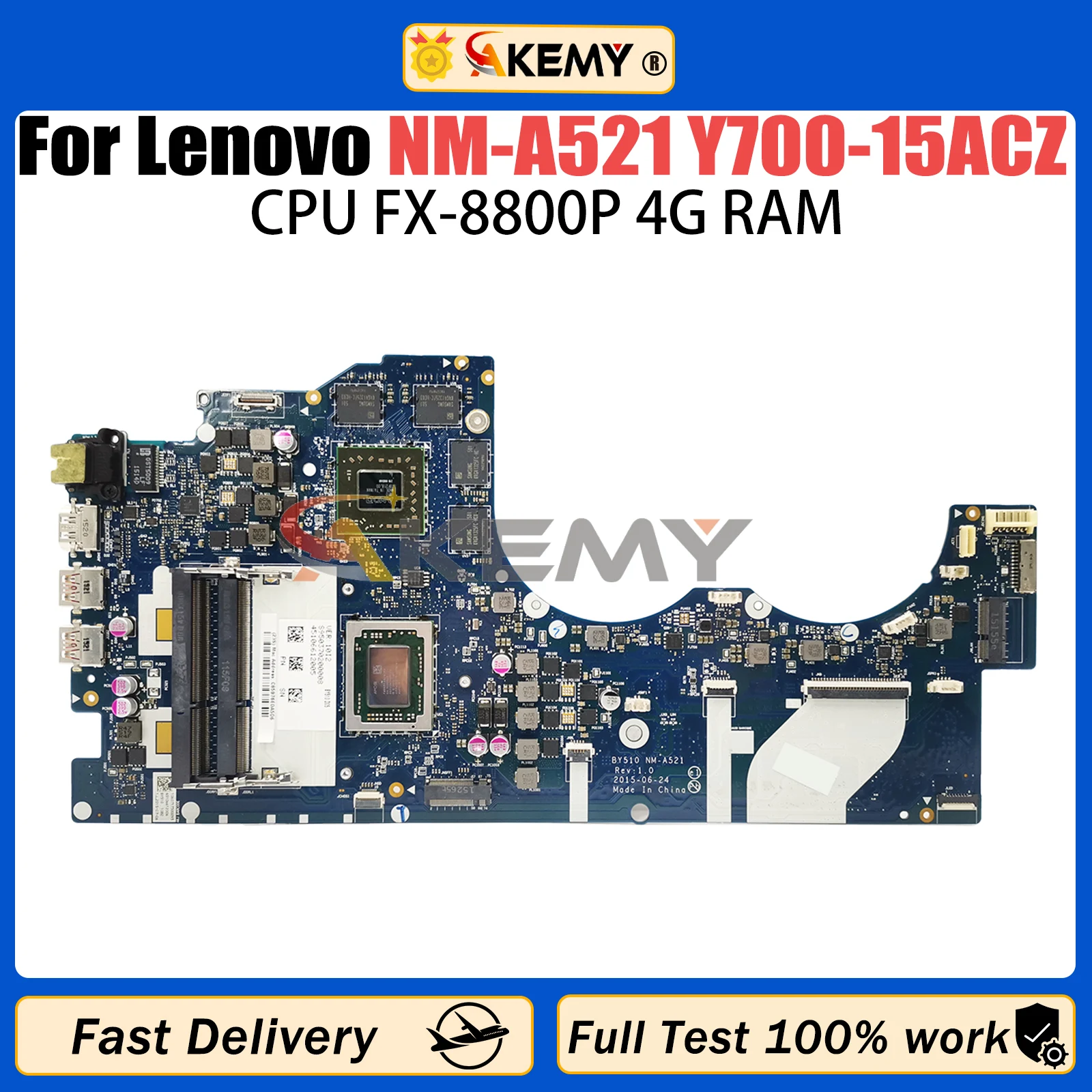 

AKEMY для Lenovo NM-A521, материнская плата Ideapad Y700-15ACZ, материнская плата, процессор FX-8800P V4G, 100% протестировано, хорошо