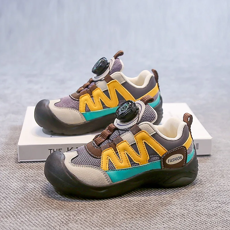 

Rotary Buckle Children's Boy Sneakers Anti-slip Hiking Shoes Comfortable Soft Sole Trekking Sneakers tenis masculino infantil