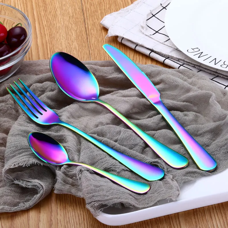 

4-6pcs Stainless steel Steak Forks Stainless steel Colorful Dinner Knife Fork Spoon Cutlery Restaurant Home Xmas Dinnerware set
