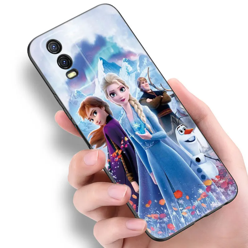 Frozen Princess Elsa Anna Black Phone Case For VIVO V27 V29 V30 Pro Y02 Y15 Y17 Y33 Y76 S Y27 Y55 Y78 5G Y16 Y21 Y22 Y35 Y36