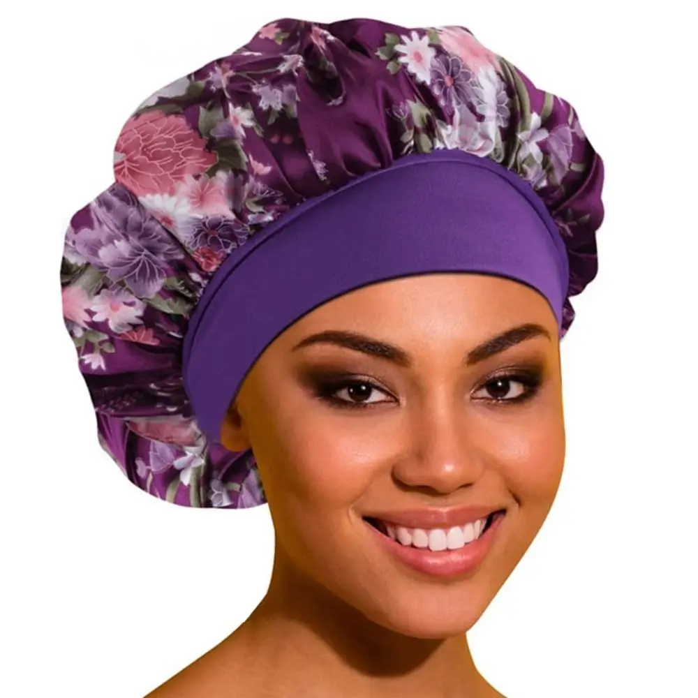 

Wide Edge Satin Sleep Cap Fashion Soft Elastic Hair Cap Stretchy Curly Hair Silk Hair Wrap Sleeping