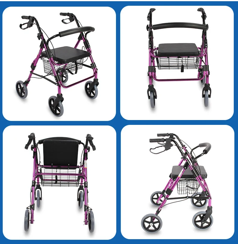 Lightweight Aluminum alloy foldable Elderly walker Rollator Walker with Leather cushion Medical Walking Aid disabled Walker