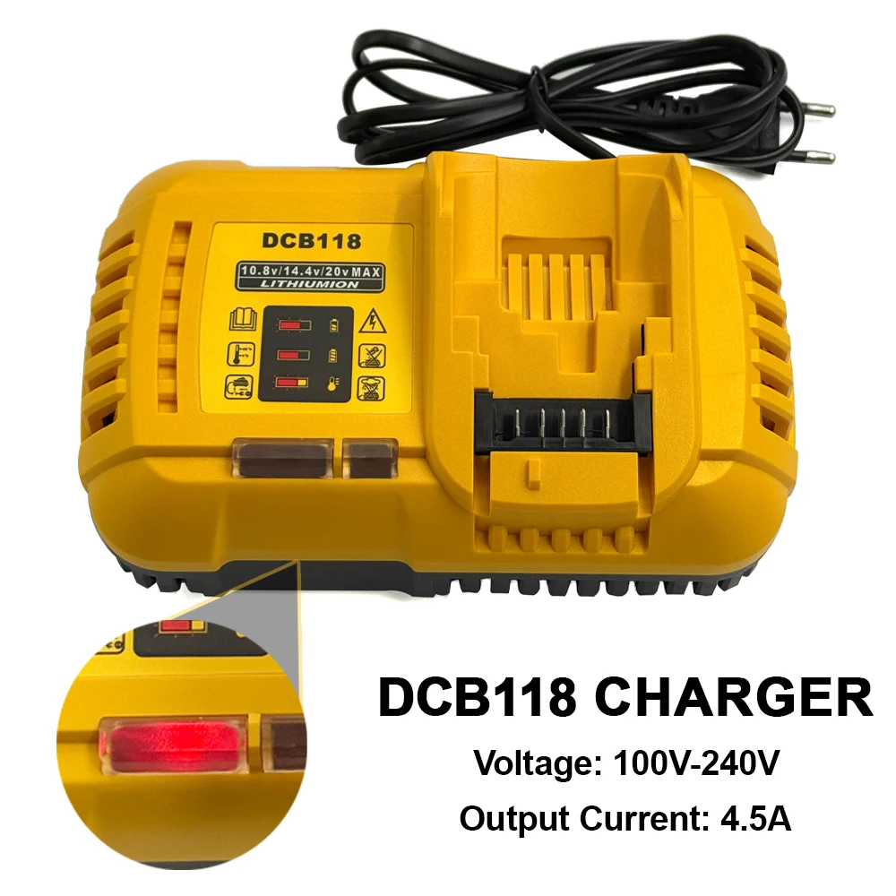

DCB118 12V 14.4V 18V 20V MAX 4.5A Li-ion Fast Charger for Dewalt Flexvolt 20V/60V Max Battery DCB120 DCB200 DCB609 DCB115 DCB112