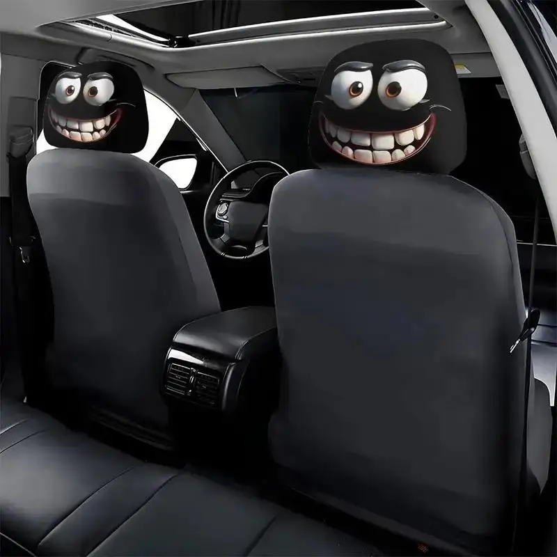 Picture 7: 2pcs Face Printed Car Pillowcase Soft Comfortable Decorative Cushion Cover Auto Seat Headrest Washable Polyester Fabric