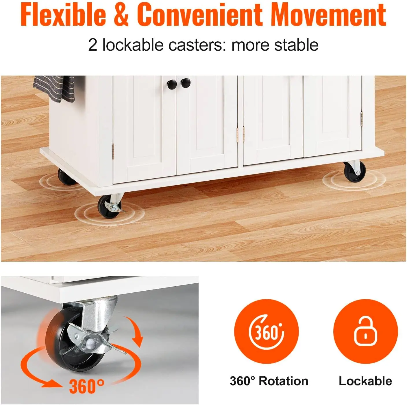 Kitchen Island Cart with Solid Wood Top, 35.4" Width Mobile Carts with Storage Cabinet, Rolling Kitchen Table with Spice Rack, T