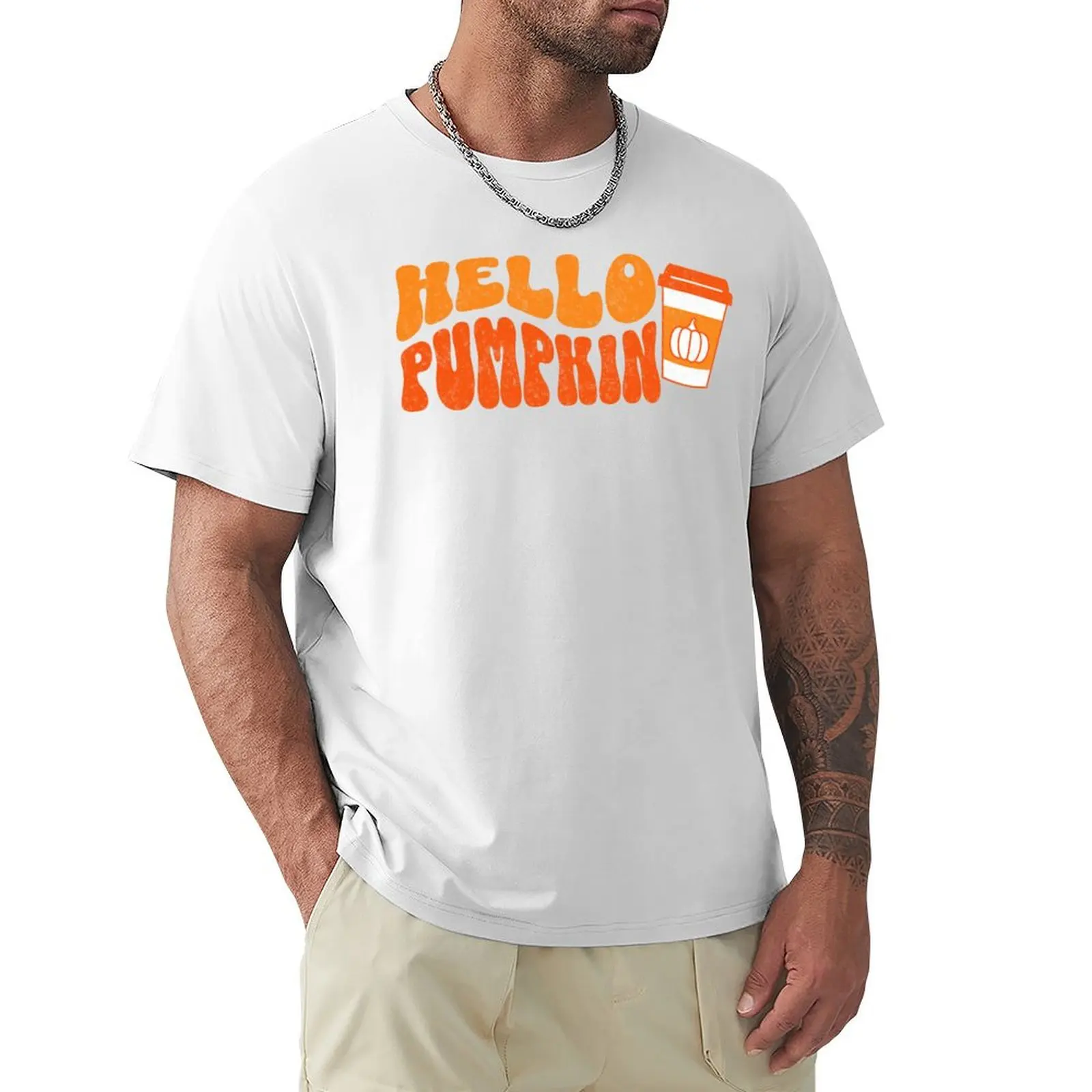 Hello Pumpkin October Halloween November Teacher Shirt Teacher Coffee Pumpkin Spice Latte T-shirt