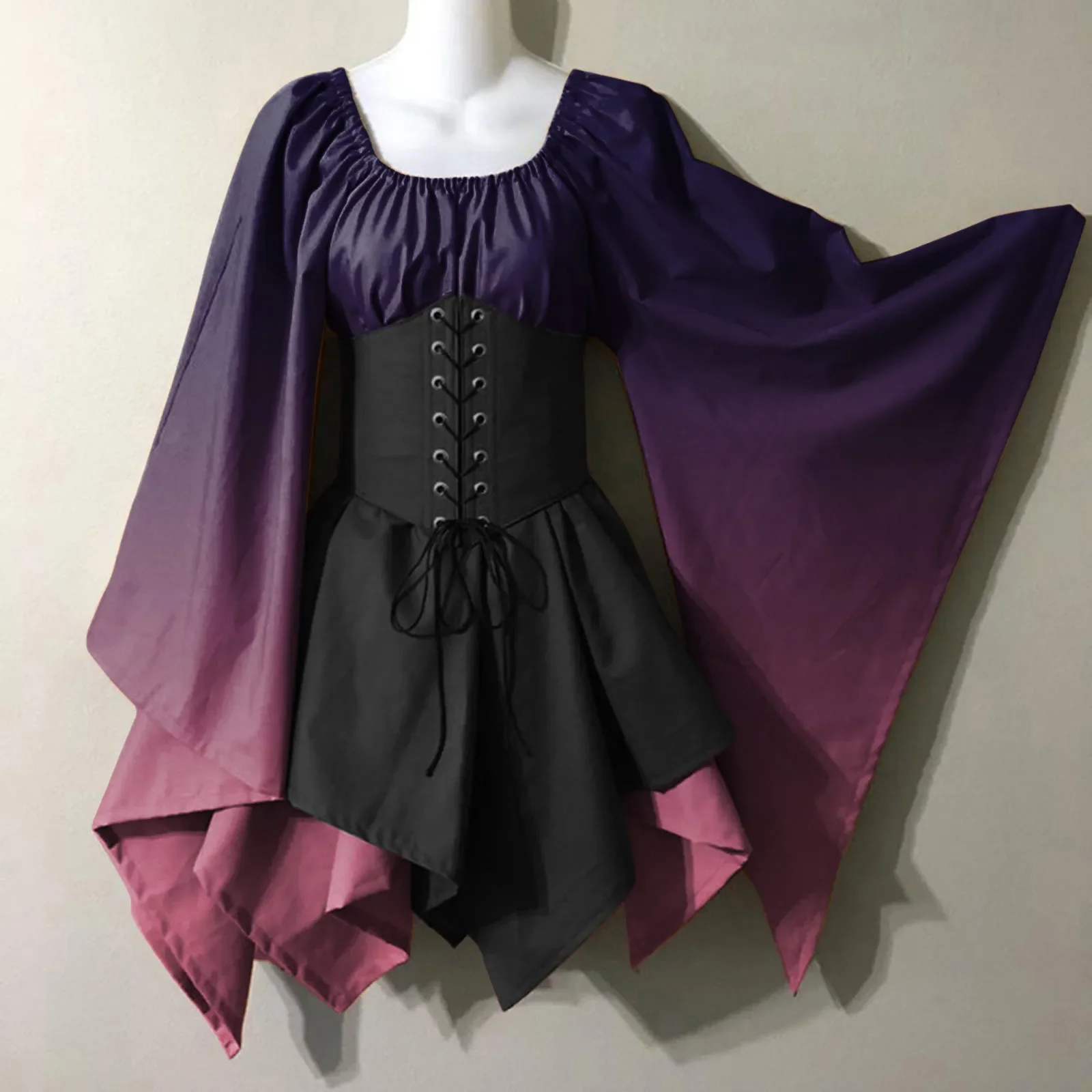 Robe de Cosplay Rétro a Imprimé Dégradé para mujer, Tenue de espectáculo de Halloween, Renacimiento du Moyen Âge