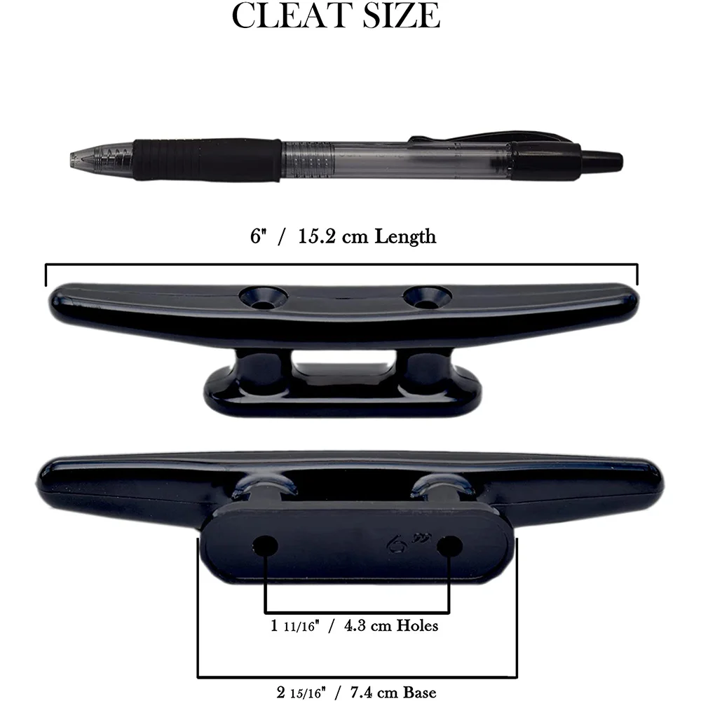 2 แพ็คไนลอนสีดําเรือ Cleat 6 นิ้ว-เชือก Cleat,เรือคายัค,เรือ Dock Cleats-เหมาะสําหรับ Marine, ดาดฟ้า, Nautical Decor