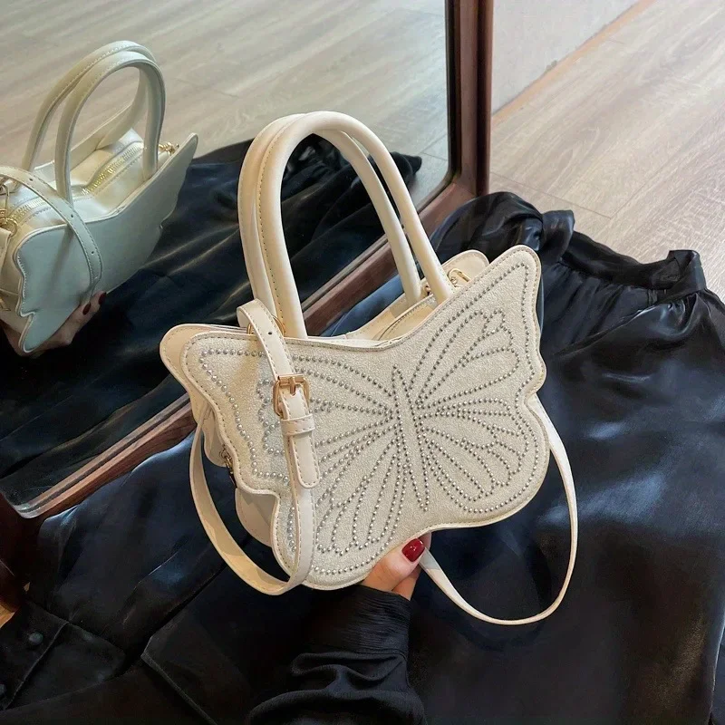 Y2K Butterfly Shaped Handbag, Shiny Rhinestone Decor Crossbodybag, Trendy Lolita JK Outfit Purse For Women