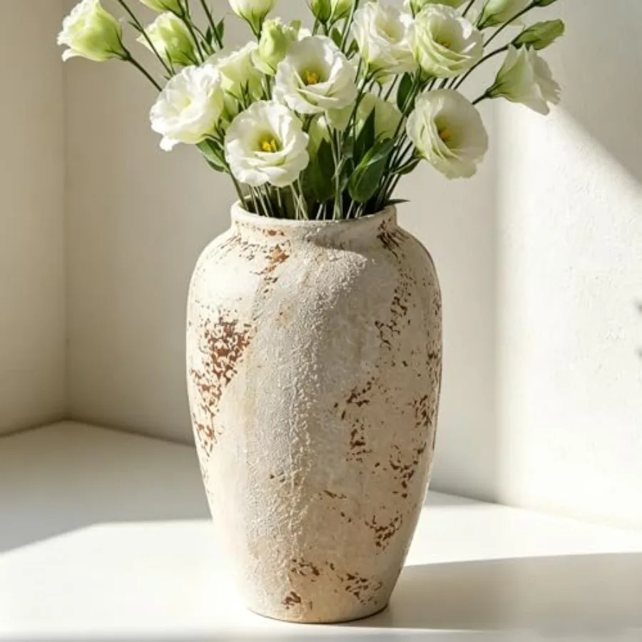

Rustic Ceramic 9.5 in Vase, Ceramic Vase for Home Decor, Living Room Decoration, Shelf Decor, Mantel, Dinner Table Office Decor